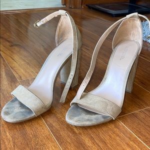 Nude chunky block heel